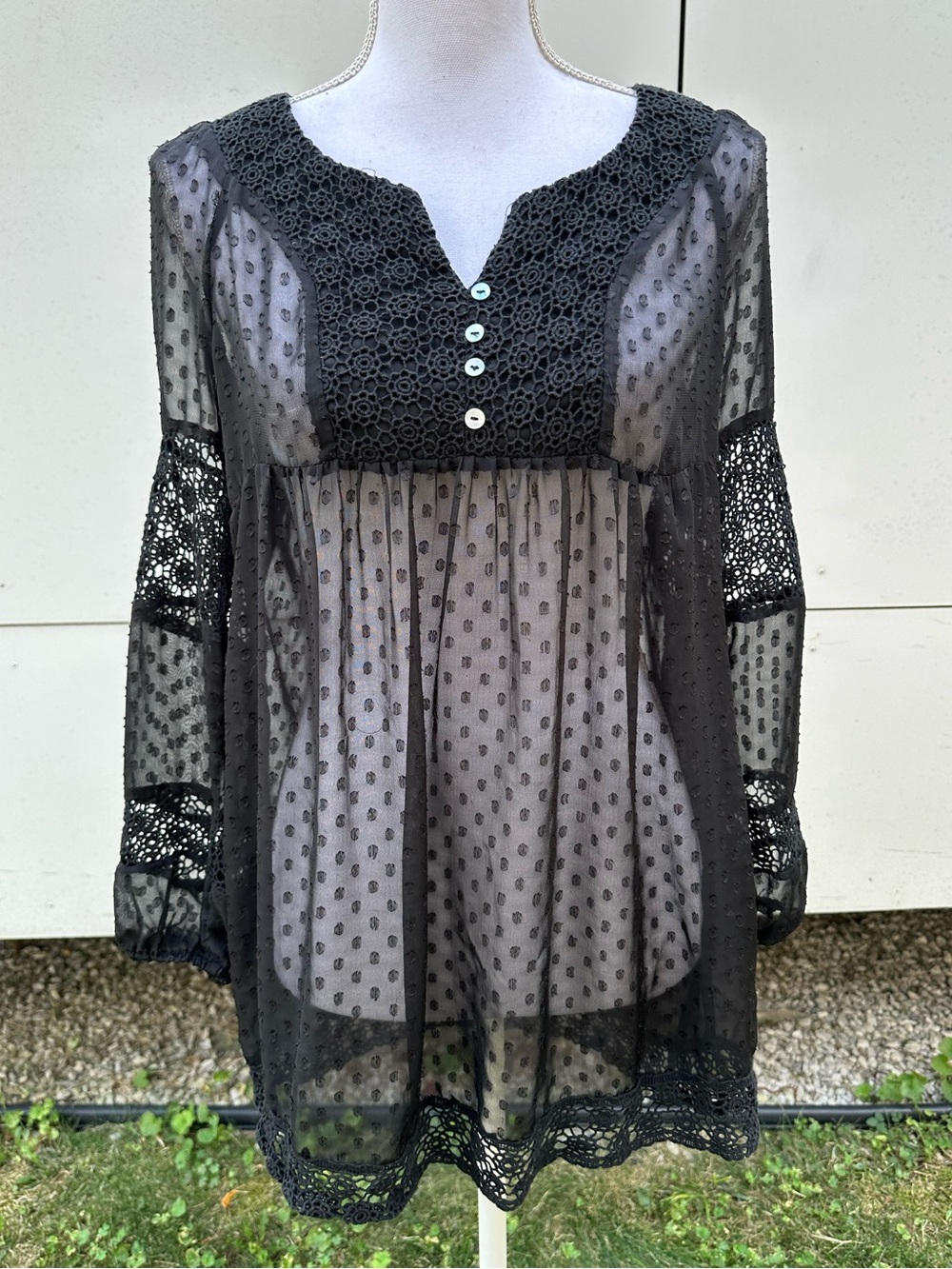 Black Sheer Crochet & Lace Dress / Small / Daniel Rainn